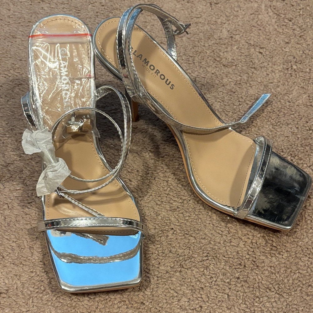 Glamorous Metallic Silver Strappy Heels